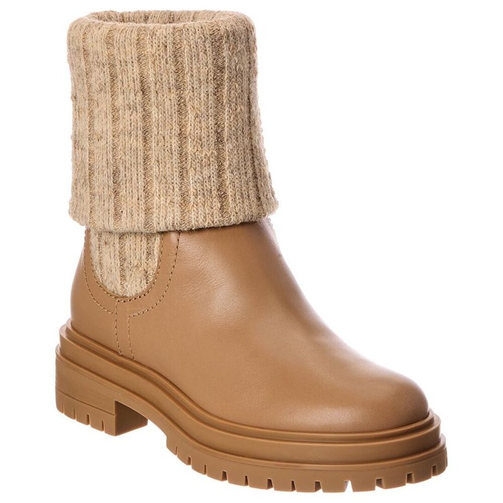 Gianvito Rossi Tenney 20 Knit & Leather Boot, Brown